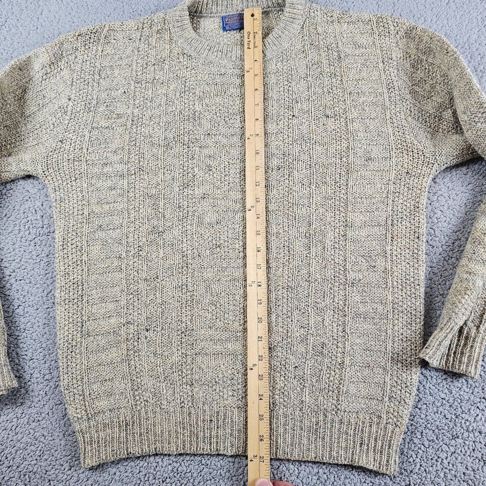 Vintage Pendleton Sweater Men Large Khaki Wool USA 60s 70s Ribbed Textured Crew - Picture 7 of 9